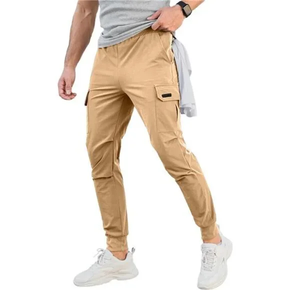 Khaki Tactical Joggers Mens Men's Cargo Jogger Pants Stretch